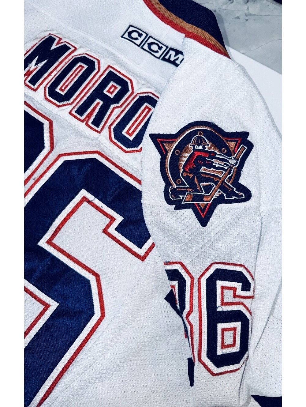 Edmonton Oilers Moroz #86 CCM Vintage Hockey Jersey White Sewn Twill Size L NHL